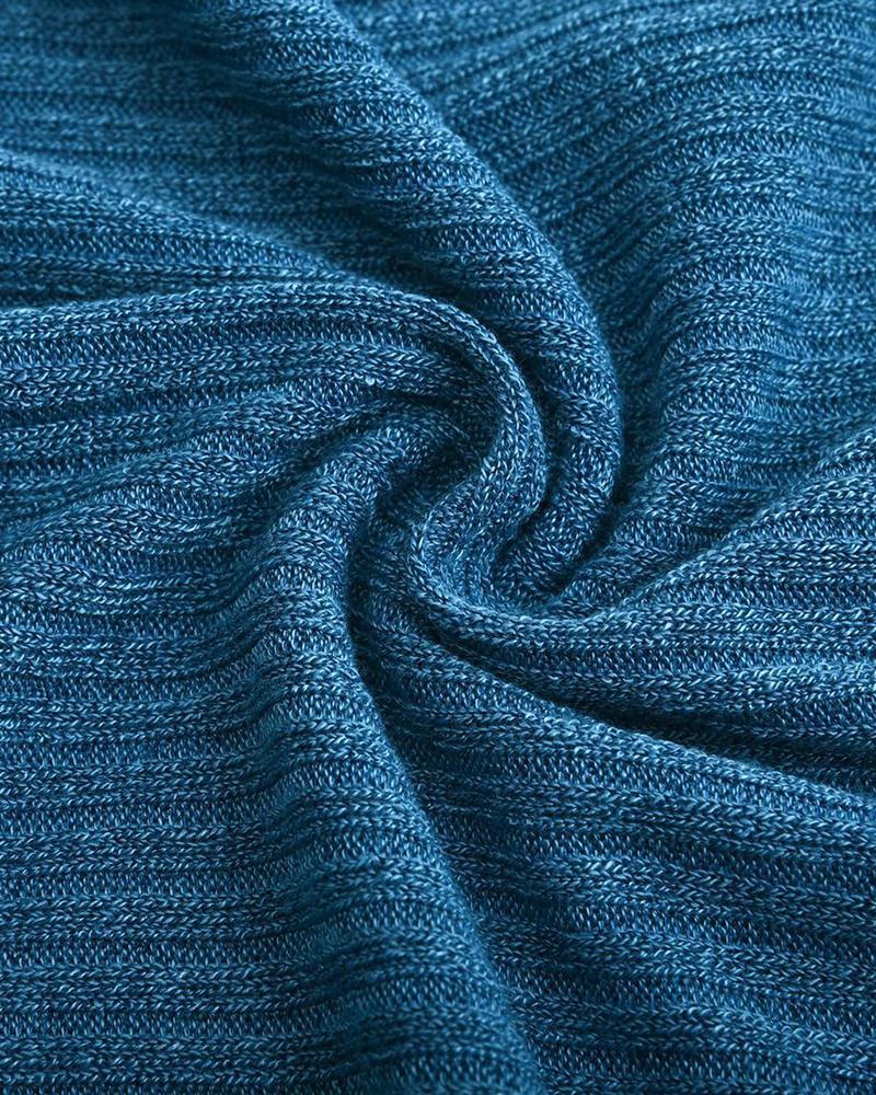 Solid Button Detail Ribbed High Neck Sweater-Pinkami