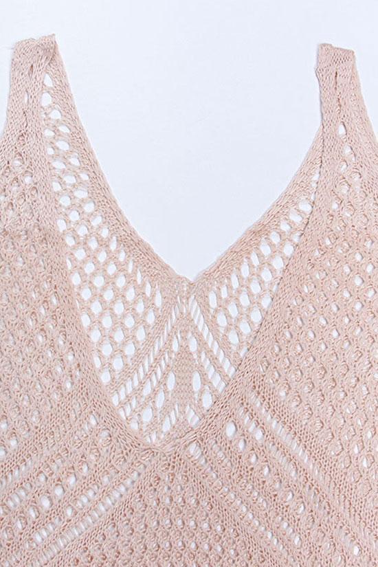 High Split V Neck Crochet Cover Up-Pinkami