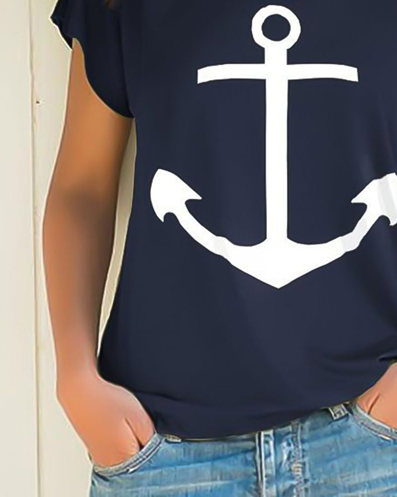 Sign Print Criss Cross Asymmetrical Neck T-Shirt-Pinkami