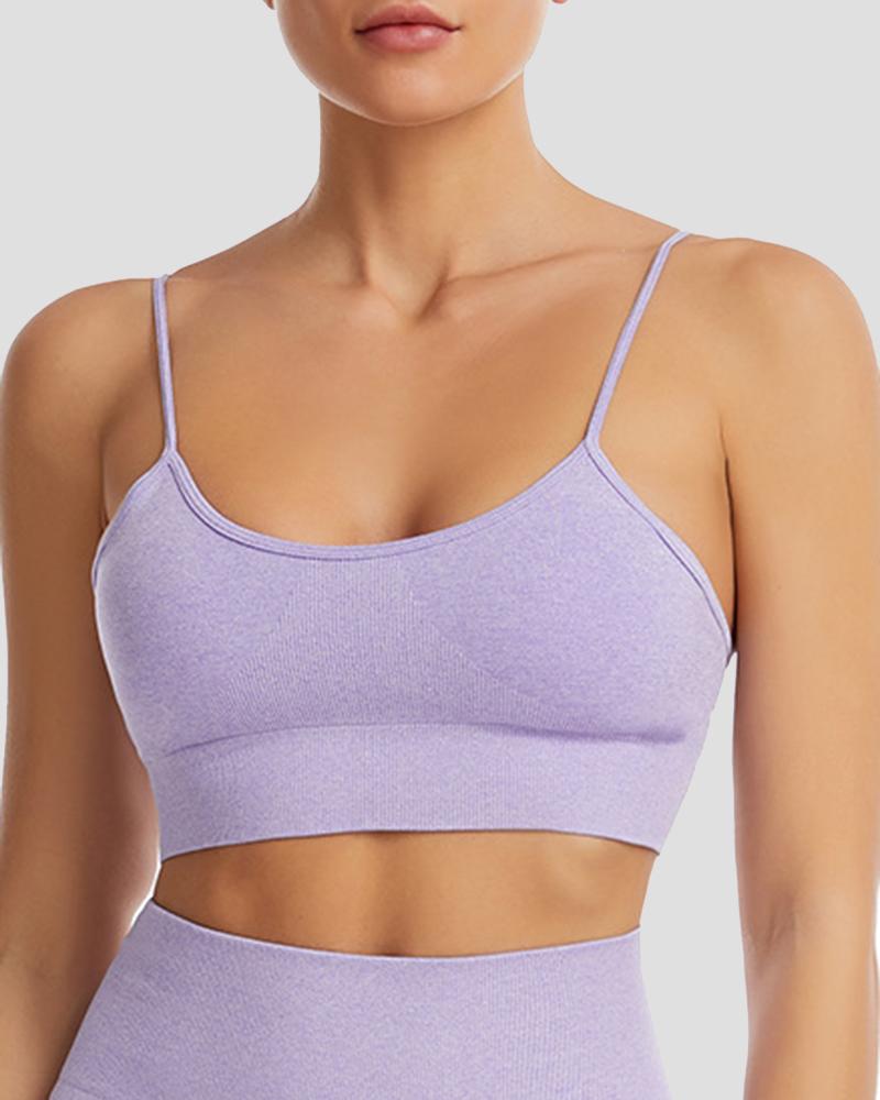 Solid Ribbed Knit Sports Bra-Pinkami