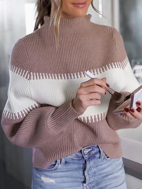 Casual Lantern Sleeve Knitted Sweater Pullover-Pinkami