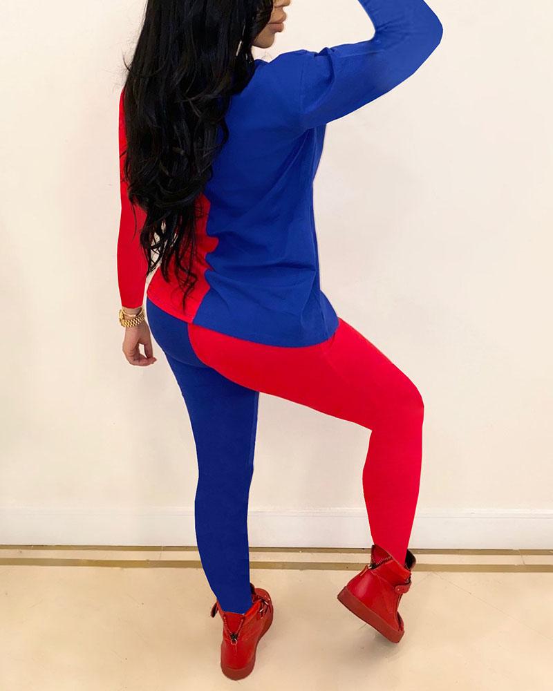 Two Tone Ripped Top & Pants Set-Pinkami