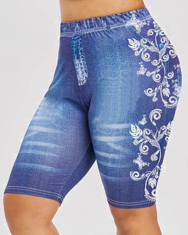 Women Floral Print High Waist Bermuda Shorts-Pinkami