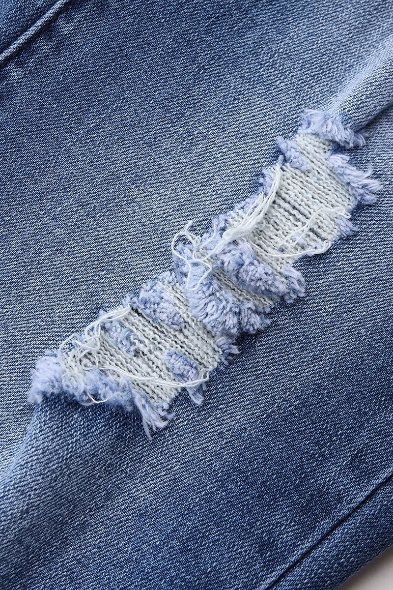 Split Hem Ripped Pocket Detail High Waist Flare Jeans-Pinkami