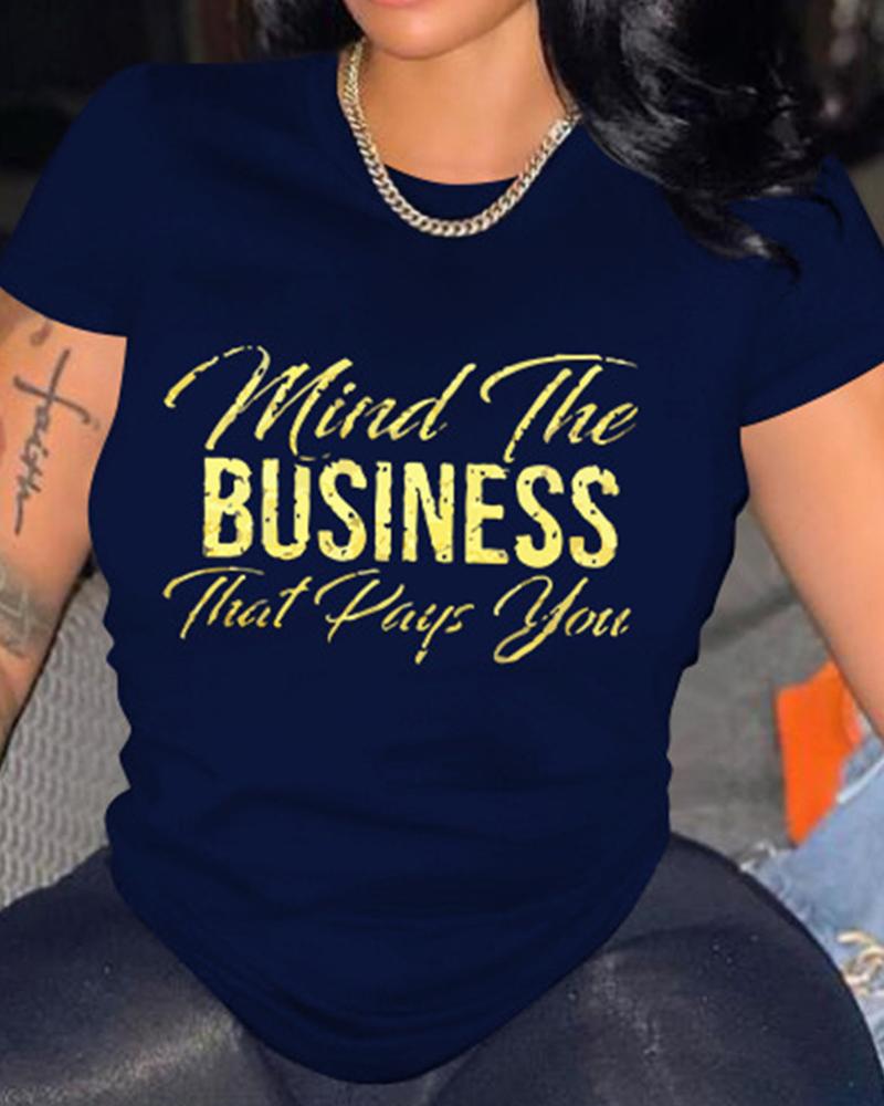 Letter Print Round Neck Top-Pinkami