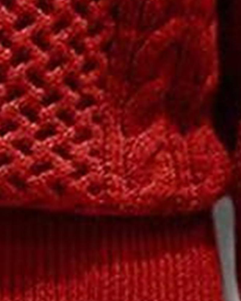 Solid Mixed Knit Lantern Sleeve Asymmetrical Neck Sweater-Pinkami