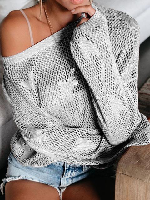 Heart Hollow Out Loose Sweater-Pinkami