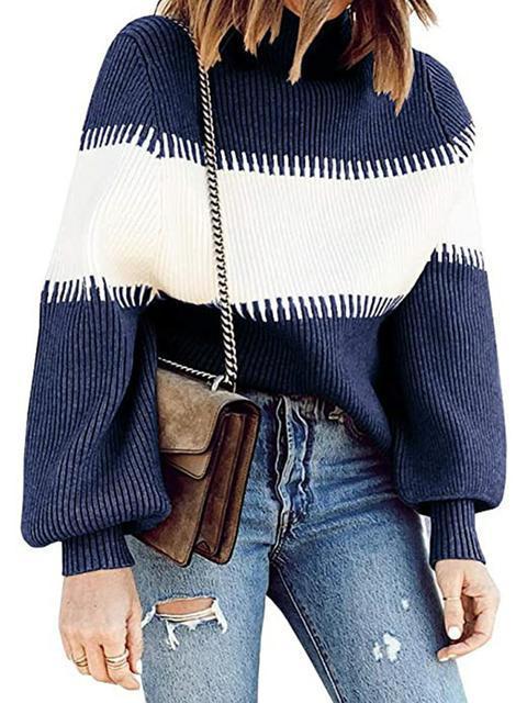 Casual Lantern Sleeve Knitted Sweater Pullover-Pinkami