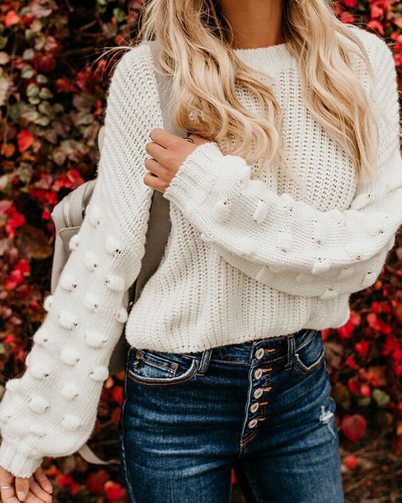 Popcorn Knit Lantern Sleeve Drop Sleeve Sweater-Pinkami