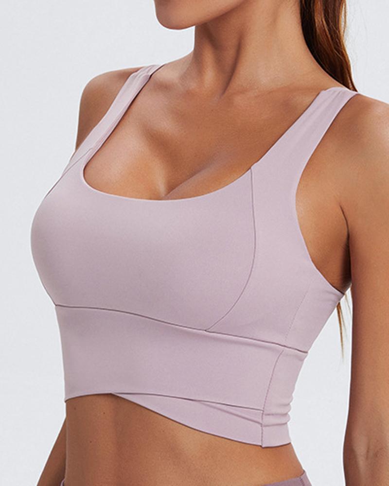 Solid Asymmetrical Hem Sports Bra-Pinkami