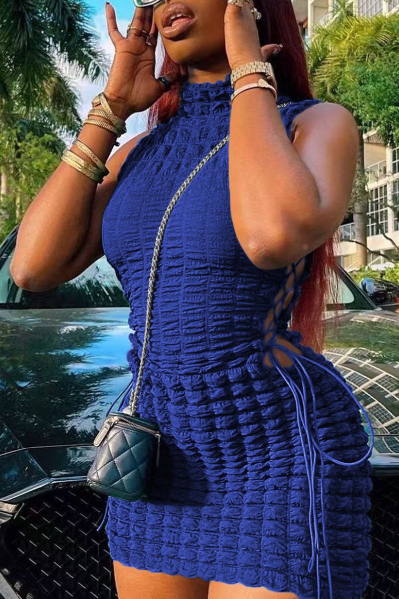 Smocked Lace Up Side Bodycon Dress