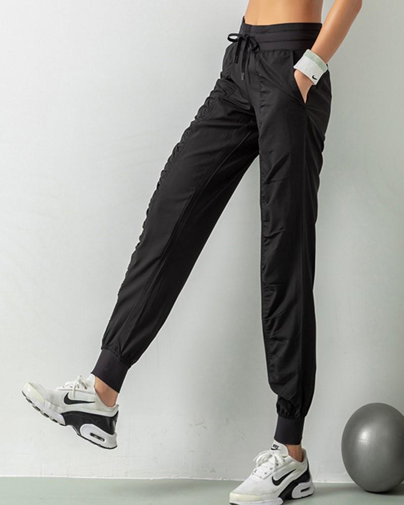 Quick Dry Drawstring Waist Ruched Front Sports Pants For Women-Pinkami