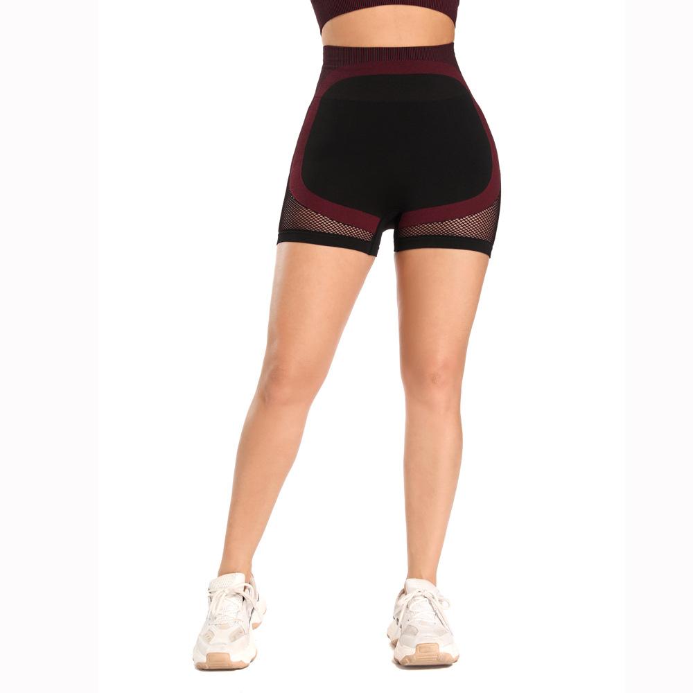 Mesh Panel Colorblock Wide Waistband Sports Shorts-Pinkami