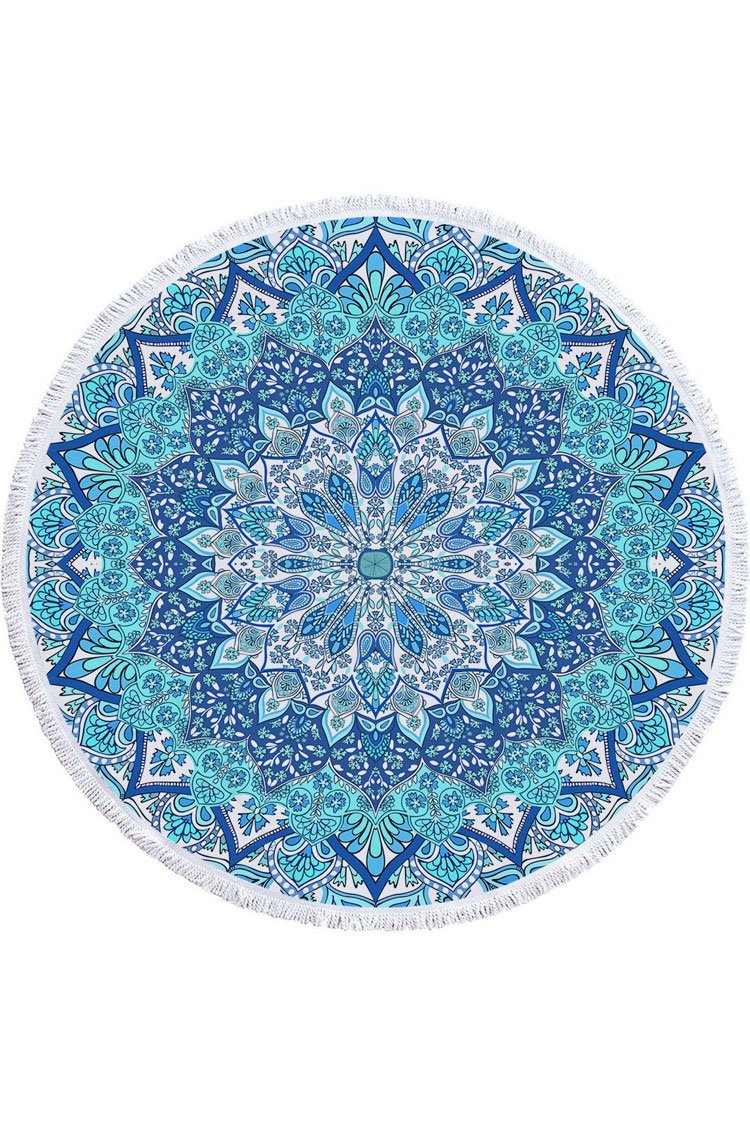 Fluffy Boho Floral Tassel Trim Beach Towel-Pinkami