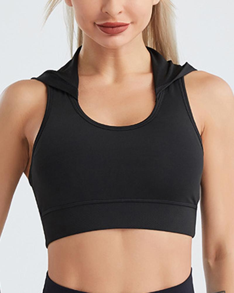 Solid Breathable Sports Hooded Bra-Pinkami