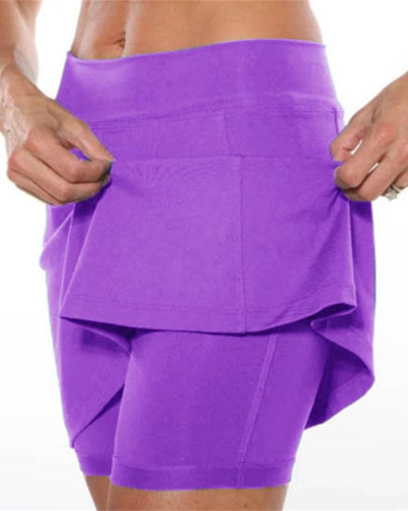 Solid High Waist Pocket Detail Sports Skort-Pinkami