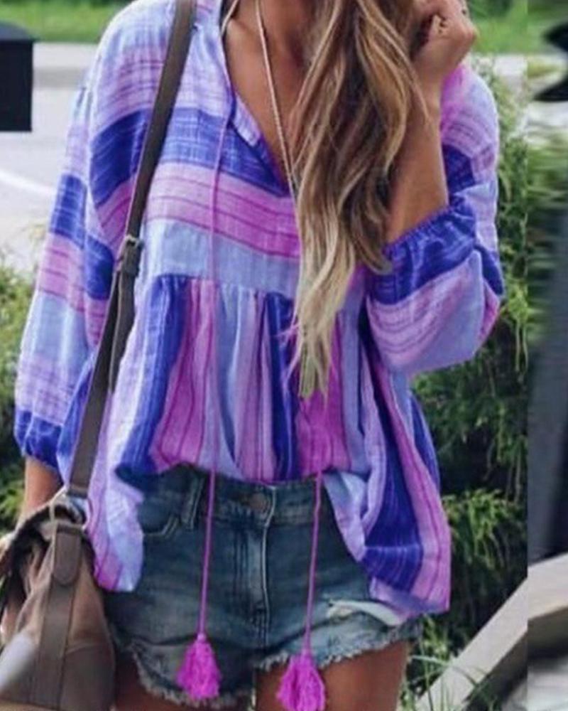 V Neck Tassel Tie Top-Pinkami