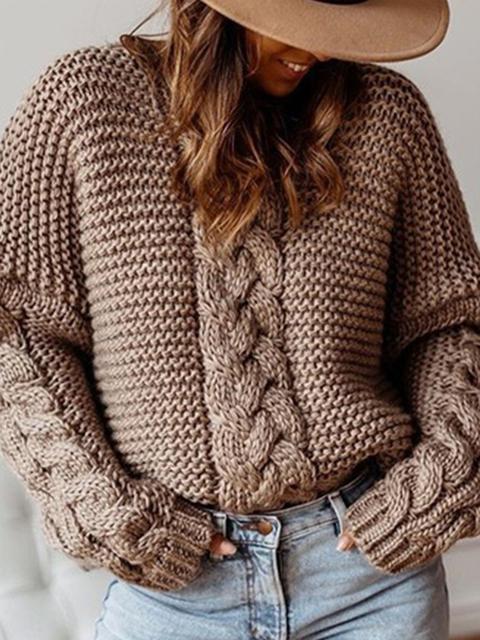 Knitted Twist Sweater Solid Color Top-Pinkami