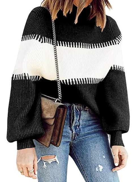 Casual Lantern Sleeve Knitted Sweater Pullover-Pinkami