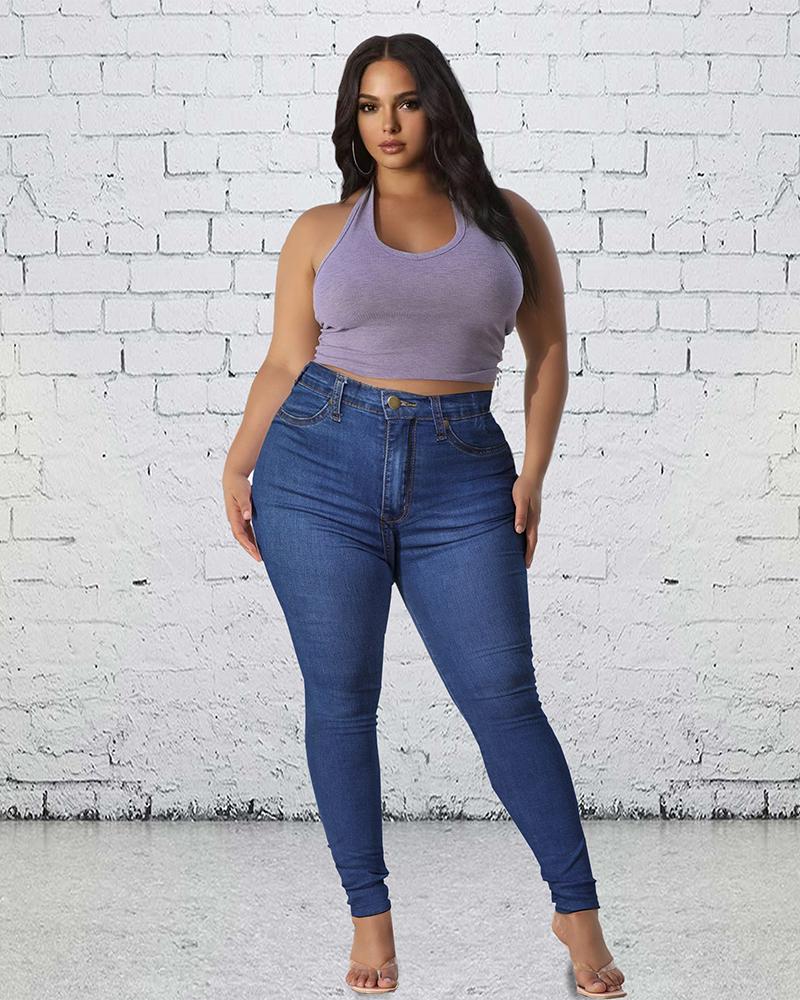Women Elastic High Waist Butt Lifting Jeans-Pinkami