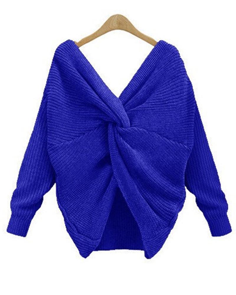 Chunky Knit Twist Drop Shoulder Sweater-Pinkami