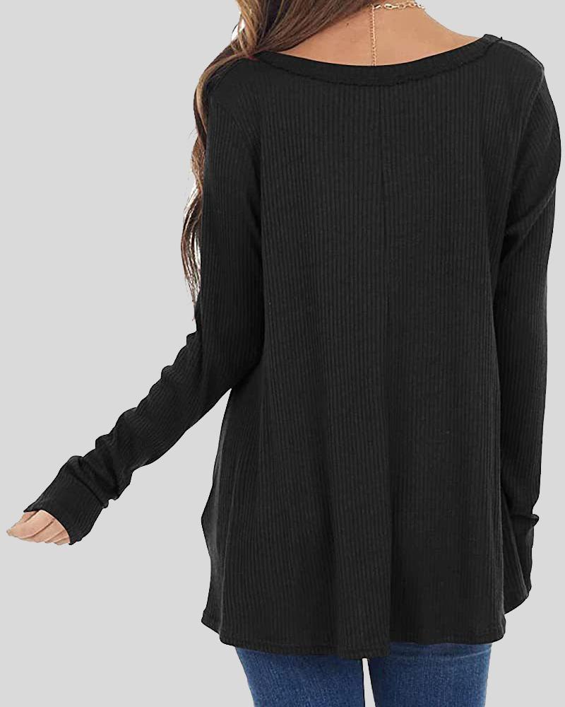 Button Front Rib-Knit V Neck Sweater