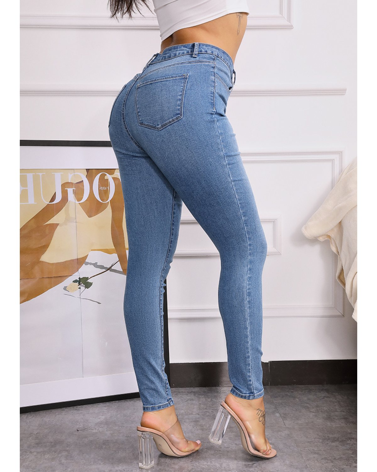 Women Elastic High Waist Butt Lifting Jeans-Pinkami