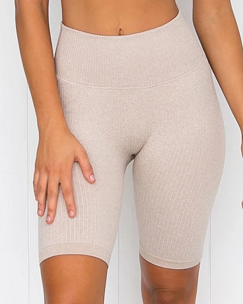 Rib-knit Wide Waistband Butt Lifting Sports Shorts-Pinkami