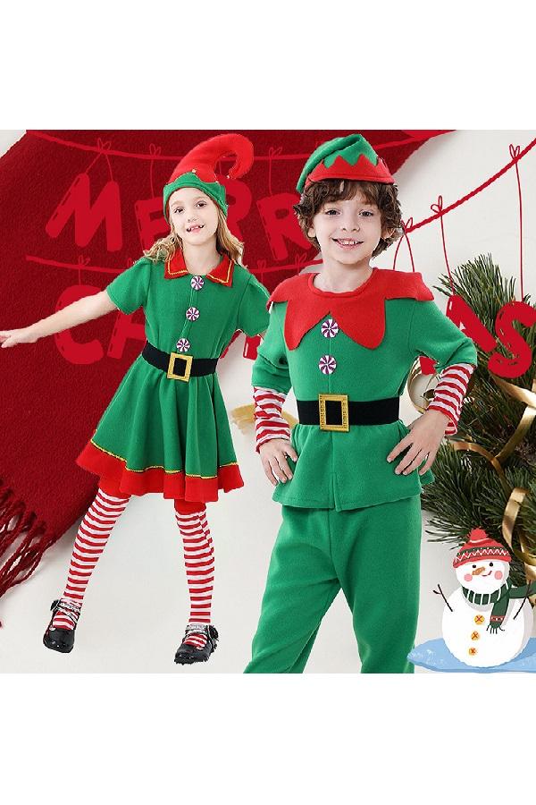 Kids Elf Costume Cute Christmas Outfit for Boys and Grils-Pinkami