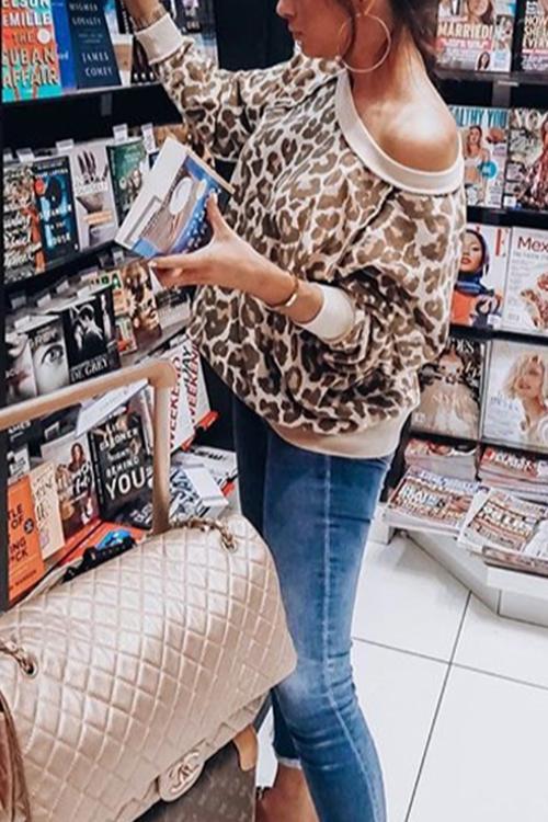 Leopard Print Color Long Sleeve T-shirt-Pinkami