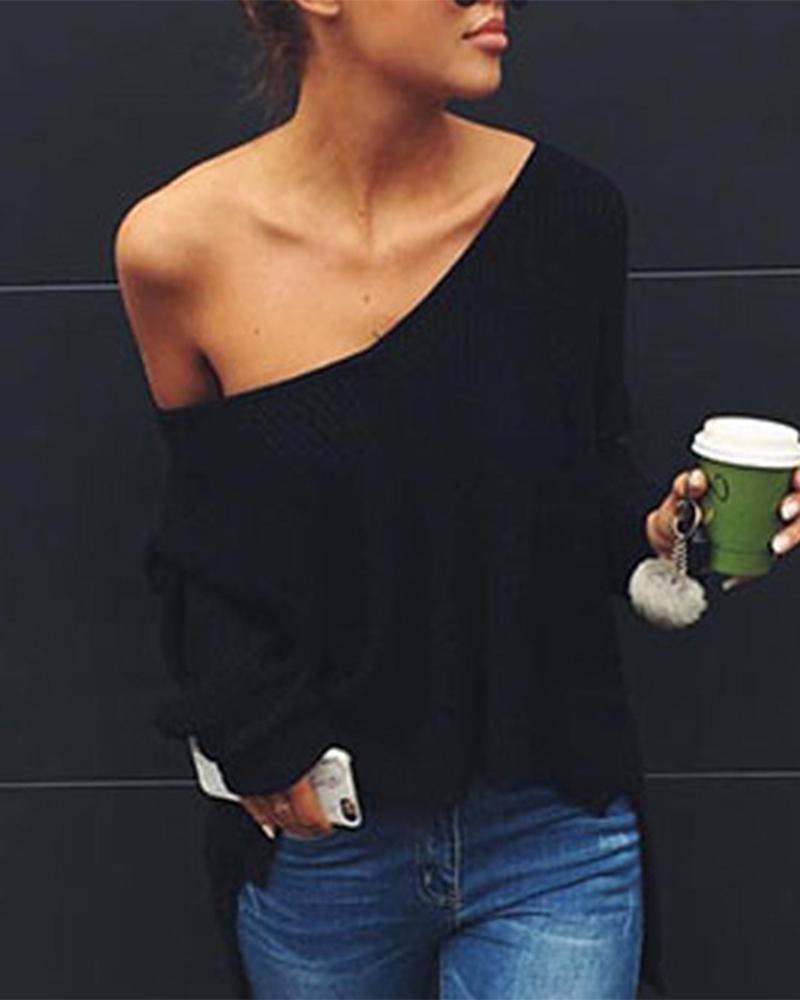 Chunky Knit Split Hem High Low Drop Shoulder Sweater-Pinkami