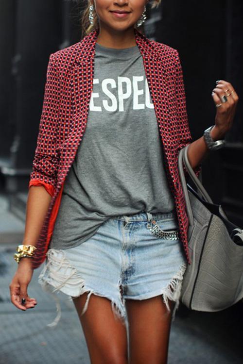 Casual Red Plaid Small Suit Coat-Pinkami