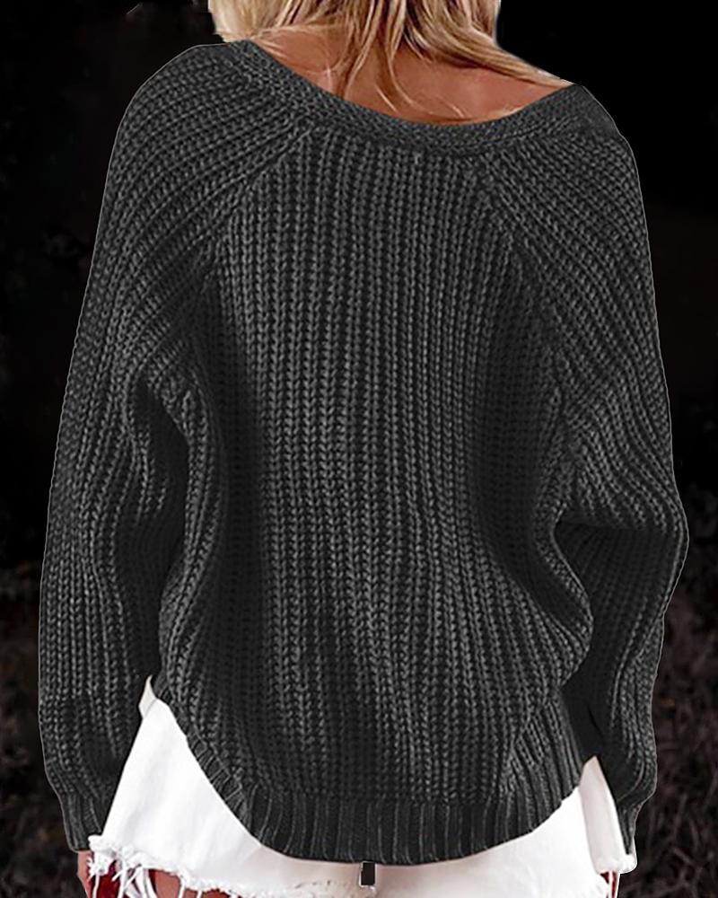 Solid Cable Knit Button Front Sweater