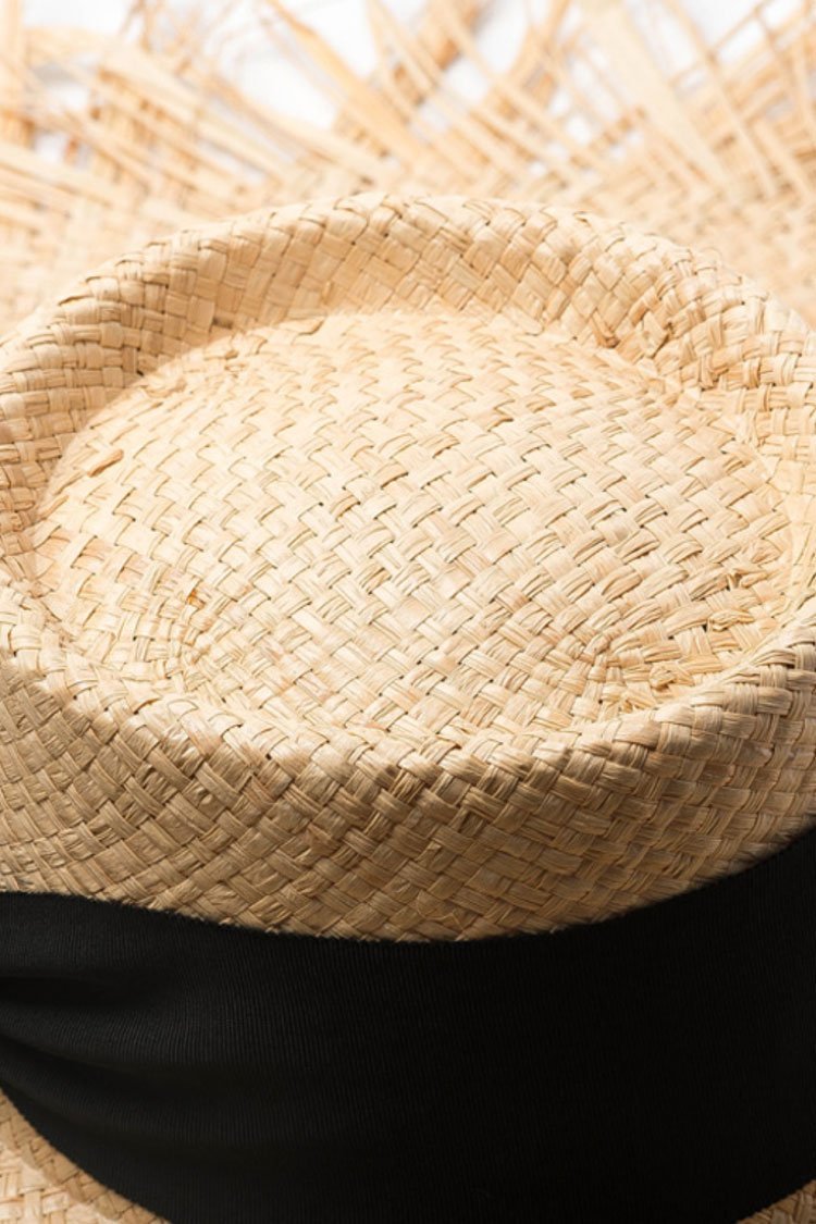 Frayed Trim Beach Straw Sun Hat-Pinkami