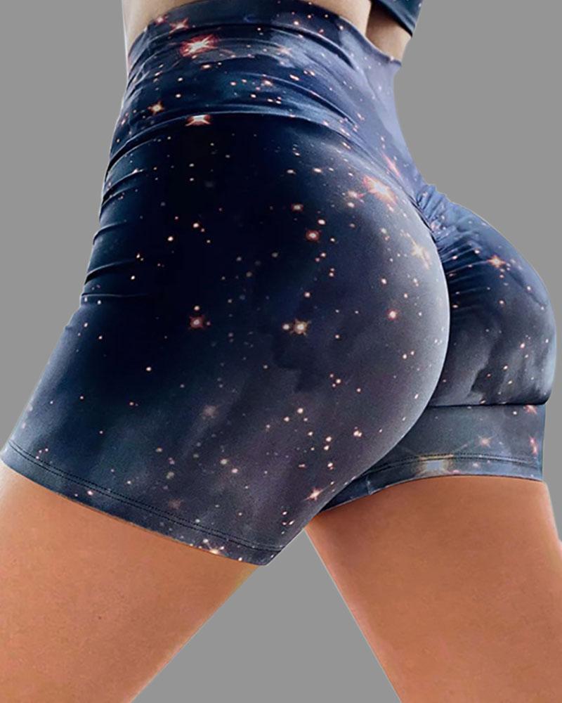 Allover Print Wide Waistband Scrunch Butt Sports Shorts-Pinkami