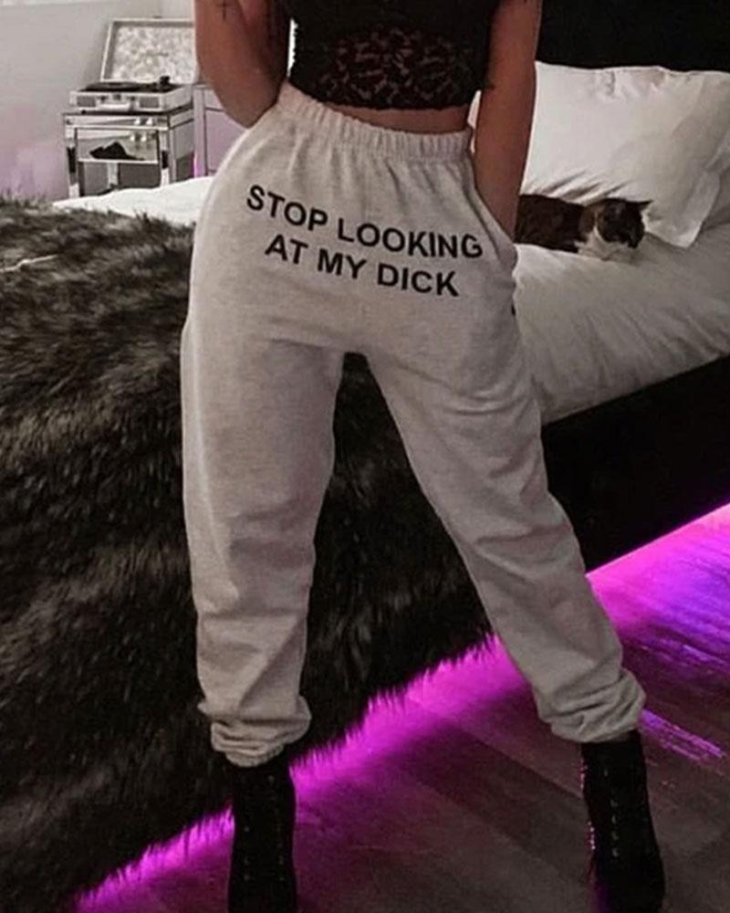 Letter Print Elastic Waist Joggers For Women-Pinkami