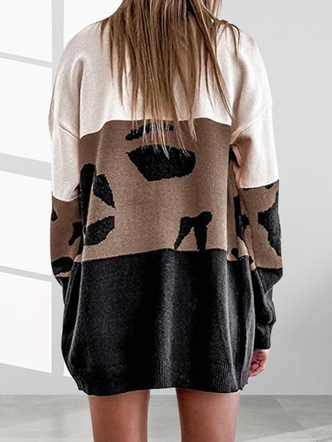 Contrasting Color Leopard Print Cardigan-Pinkami