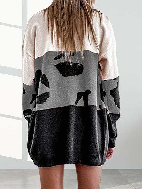 Contrasting Color Leopard Print Cardigan-Pinkami