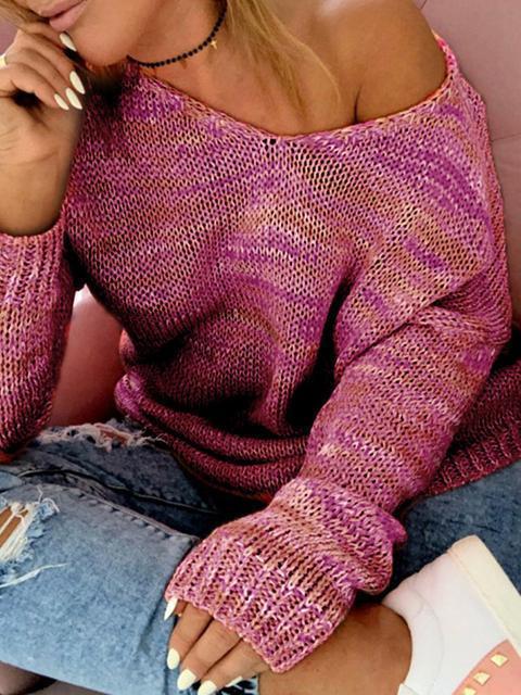 Casual Loose Deep V-neck Sweater-Pinkami