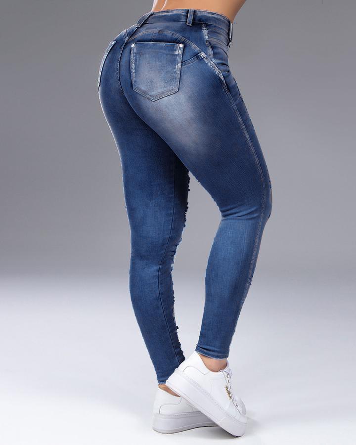 Women Distressed Butt Lifting Skinny Jeans-Pinkami