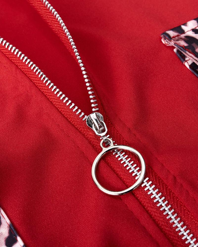 Leopard Print Zip Up Jacket & Pants Set-Pinkami