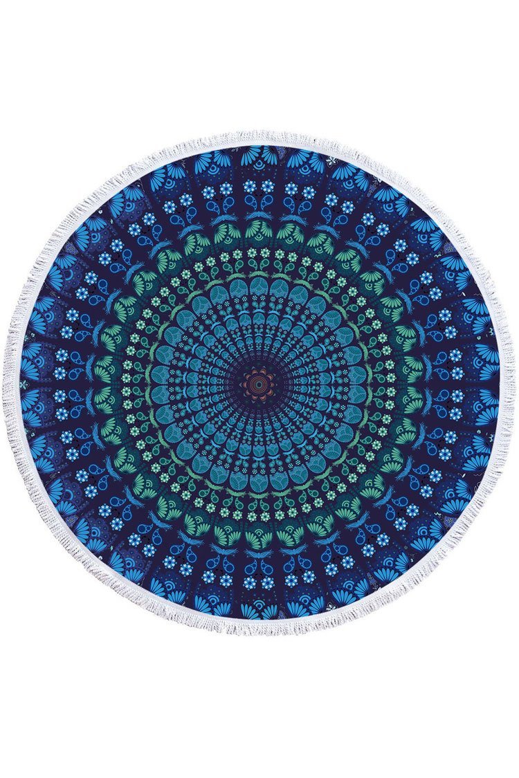 Fluffy Boho Floral Tassel Trim Beach Towel-Pinkami