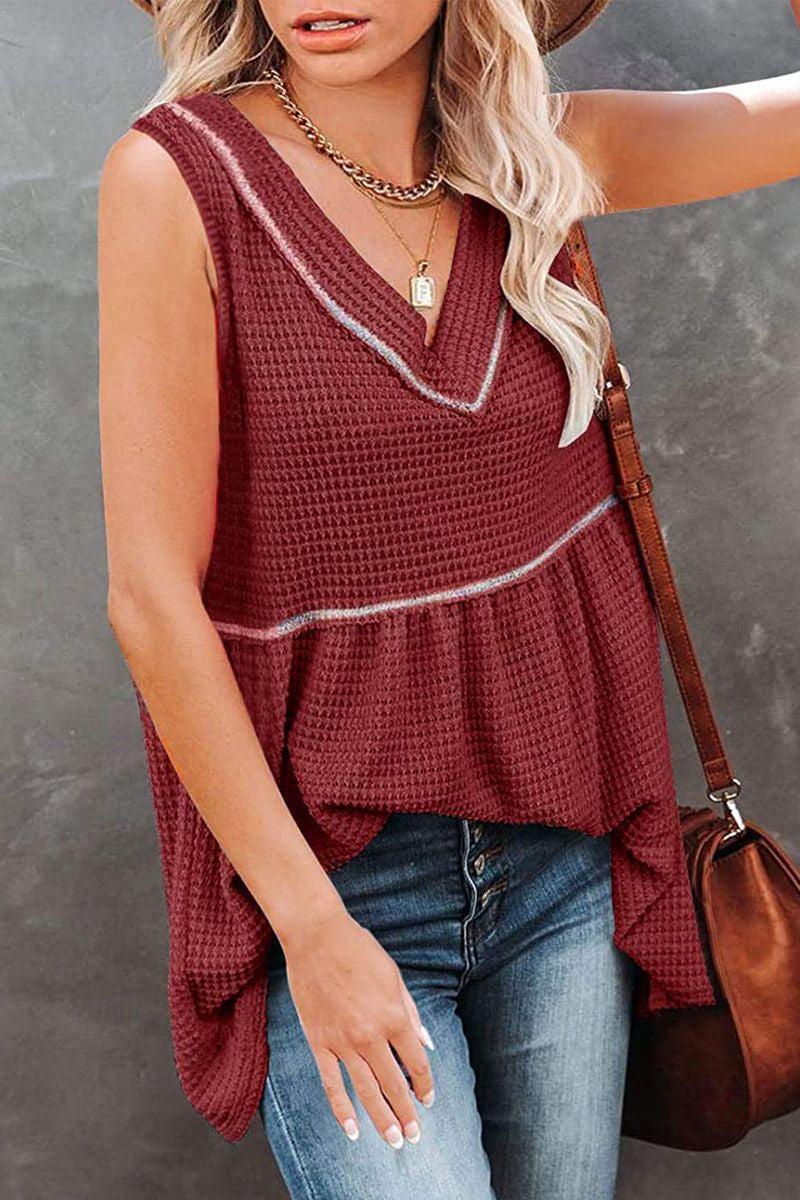 Waffle Knit Stitch Tank Top-Pinkami