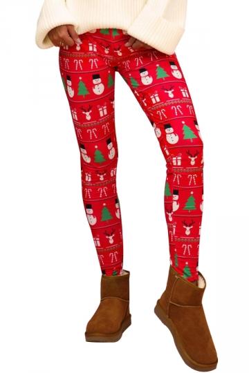 Plus Size Snowman Christmas Tree Leggings-Pinkami