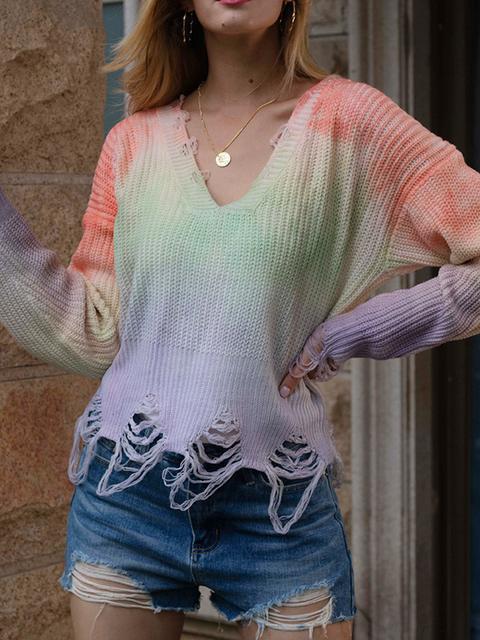 Tie-dye Print V-neck Sweater-Pinkami