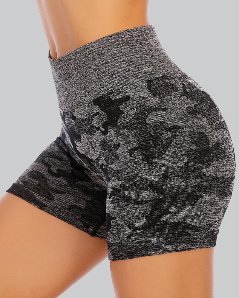 Graphic Print High Waist Sports Shorts-Pinkami