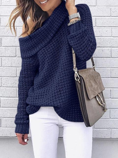 Solid Color Turtleneck Knitted Sweater-Pinkami