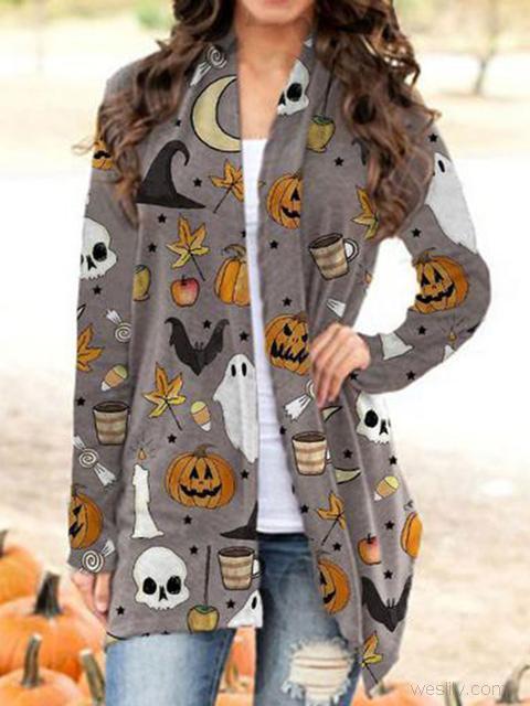 Halloween Pattern Printed Cardigan-Pinkami
