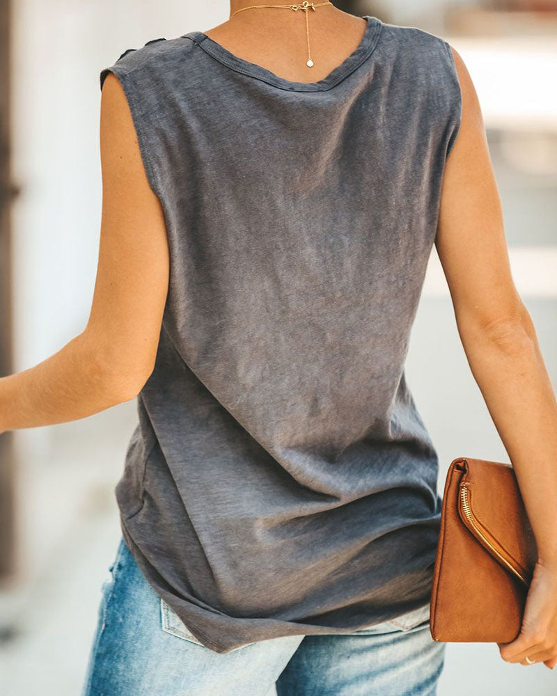 Solid Hollow Out Sleeveless T-Shirt-Pinkami