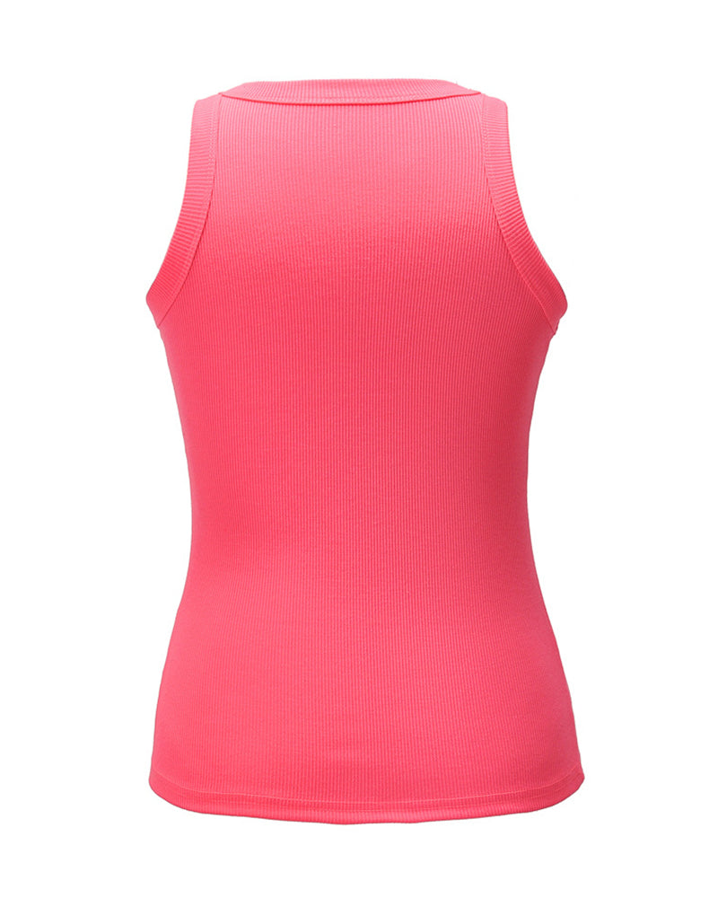 Ribbed Button Side Cut Out Tank Top-Pinkami